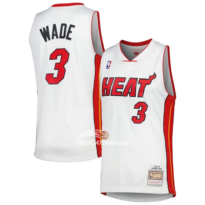 Maglia Miami Heat Dwyane Wade NO 3 Mitchell & Ness 2005-06 Bianco
